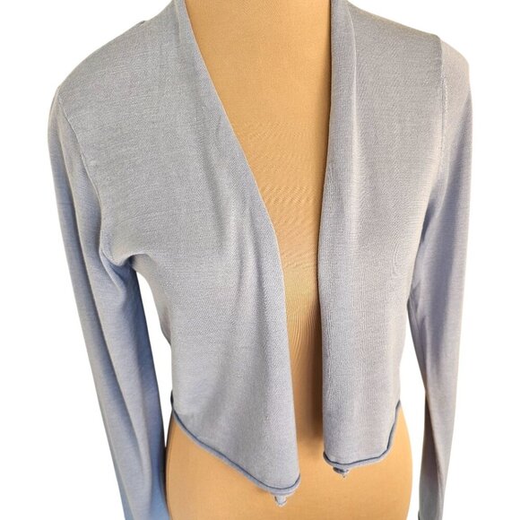 Eileen Fisher Light Blue Cropped Silk Blend Open Front Cardigan Sz S - Picture 2 of 8
